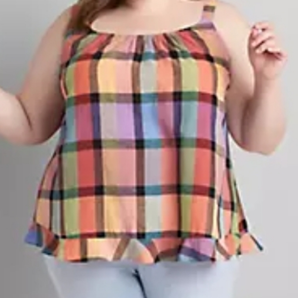 Lane Bryant Ruffle-hem Plaid Cami - Picture 3 of 7